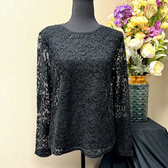 croft & barrow Tops - Croft & Barrow Black Lace Blouse with Long Sleeves